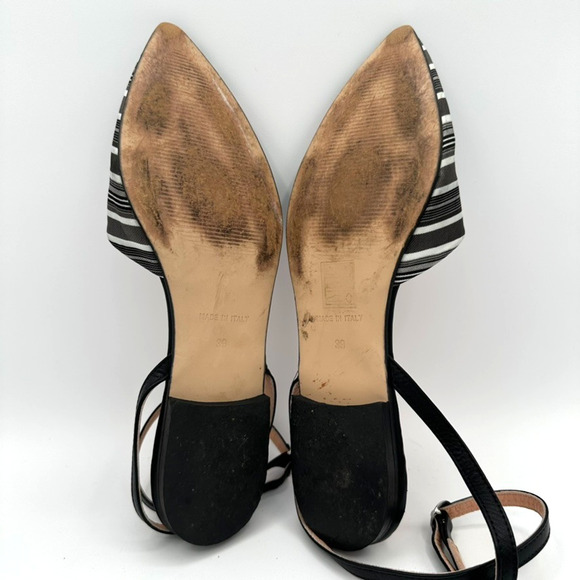Re-Soul Silk Leather Ankle Wrap Flats Size 39 Black Modern Coastal Italy Retro - Picture 6 of 9